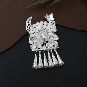 Miao silver butterfly pearl tassel DIY pendant accessory Chinese ethnic style craft decoration.