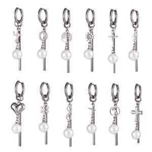 Stainless Steel Artificial Pearl Cross Snowflake Heart Star Sun Moon Leaf Pendant Dangle Earrings Fashion Jewelry For Women
