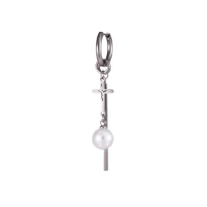Stainless steel cross pearl dangle earring for women edgy minimalist punk fashion jewelry