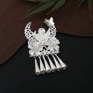 New Chinese style Miao silver DIY decorative pendant featuring exquisite butterfly, pearls and long tassels.