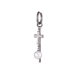 Stainless steel cross pearl earrings fashion geometric gothic style drop dangle jewelry for women
