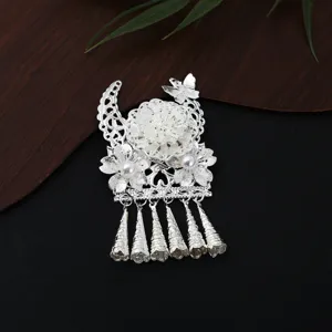 Exquisite Miao silver filigree hair accessory with pearl and tassel details for DIY crafts.
