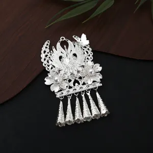 New Chinese style Miao silver DIY fridge magnet detail with pearls and long tassel design.
