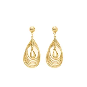 Stunning gold-tone geometric hollow wrapped teardrop dangle earrings for women fashion.