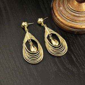 Geometric Hollow Water Drop Pendant Earrings European American Exaggerated Metal Zinc Alloy Gold Earrings For Women
