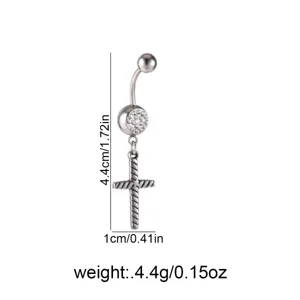 Λεπτομέρεια vintage piercing αφρούλου από ανοξείδωτο ατσάλι με στρασ και σταυρό.