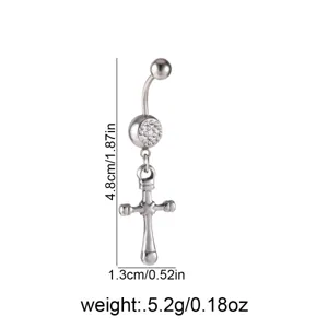 Piercing αφαλού σταυρωτό από ανοξείδωτο ατσάλι με λαμπερά στρασς, vintage κόσμημα