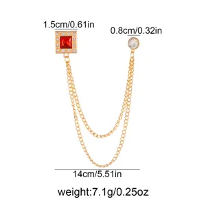 Crystal rhinestone square pendant double chain brooch elegant fashion jewelry detail