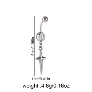 Ανοξείδωτο piercing ατσάλι με λαμπερό στρασ και κρεμαστό σταυρό γυναικείο κόσμημα 5cm