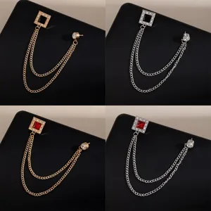 Vintage rhinestone tassel chain brooch pin for suit luxury fashion lapel jewelry accessories.