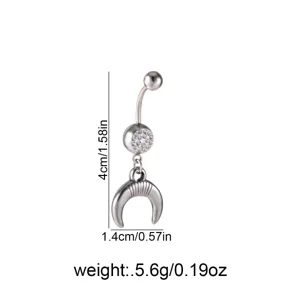 Ανοξείδωτο piercing αφρούλου με κρύσταλλο και μενταγιόν μισοφέγγαρο λεπτομέρεια.