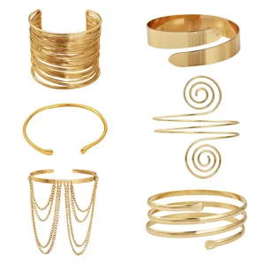 Brazalete de Brazo Geométrico Punk Vintage para Mujer Metal Dorado Abierto con Cadena de Borla Larga Joyería de Moda
