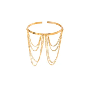Brazalete de brazo abierto de metal dorado cadena borla joyería de moda para mujeres