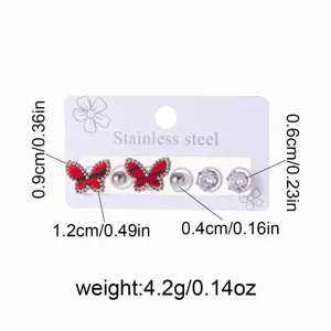Stainless steel butterfly pearl crystal stud earrings set for women fashion jewelry