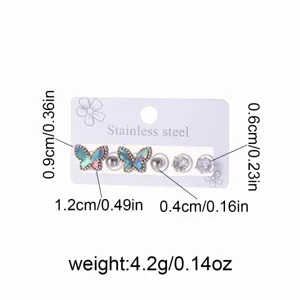 Stainless steel butterfly and pearl stud earrings set fashion jewelry for women daily