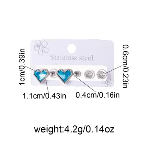 Stainless steel heart crystal stud earrings detail view showing exact size and weight specs.