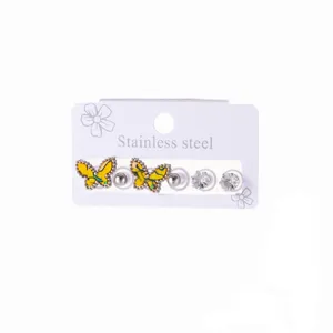 Stainless steel butterfly rhinestone stud earrings set for women fashion jewelry