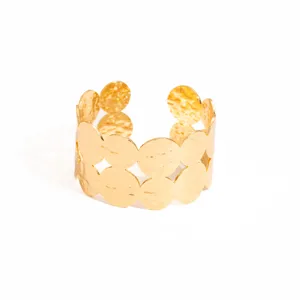 Gold metal geometric cuff bracelet, irregular hollow open bangle for women daily fashion jewelry.
