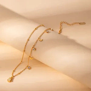 Gold layered moon crystal charm bracelet vintage stainless steel fashion jewelry