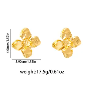 Detailed close-up of gold metal flower earrings showcasing unique puffy petal texture.