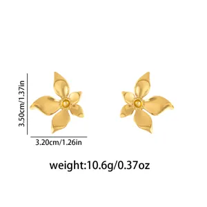 Vintage gold metallic flower earrings, elegant statement stud jewelry for women, stylish chic gift.