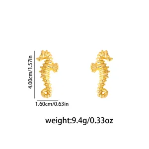 Gold seahorse earrings stainless steel metal animal jewelry fashion accessory cute design studs