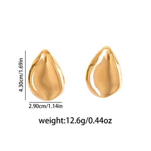 Gold leaf shape metal earrings geometric retro statement ear studs for women fashion.