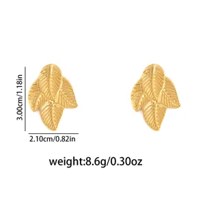 Gold leaf stud earrings detail view showing dimensions and weight for everyday wear.