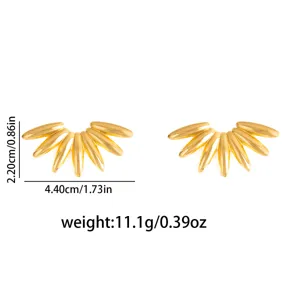 Gold leaf stud earrings detail view showing size measurements and weight specifications clearly.