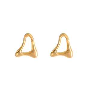 Chic minimalist geometric hollow metal earrings for women, trendy vintage style gold ear studs.