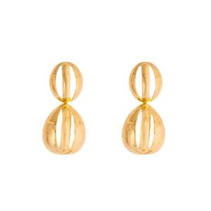 Gold hollow geometric drop earrings, vintage minimalist metal statement earrings for women detail.