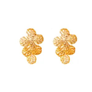 Exaggerated gold metallic flower leaf earrings, vintage geometric stud earrings for women.