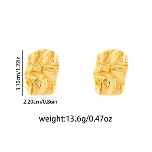 Gold irregular metal earrings featuring a unique crinkled geometric leaf design for women.