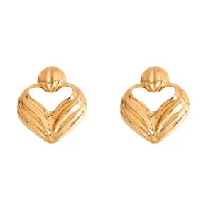 Gold plated heart shape earrings retro statement hollow leaf design stylish jewelry for women