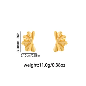 Gold stainless steel geometric leaf fan earrings modern minimalist fashion jewelry studs