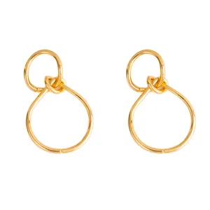 Minimalist gold geometric double hoop earrings, stylish retro metal drop earrings for women.