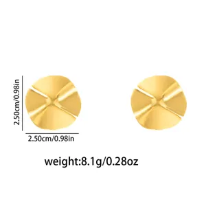 Retro gold geometric stud earrings, stainless steel flower design, 2.5cm size, weight 8.1g.