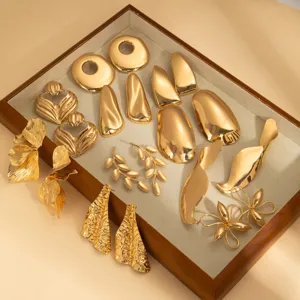 Gold geometric leaf earrings set vintage style statement metal ear studs for women jewelry