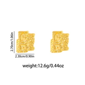 Gold irregular geometric metal stud earrings vintage abstract design fashion jewelry 1pair