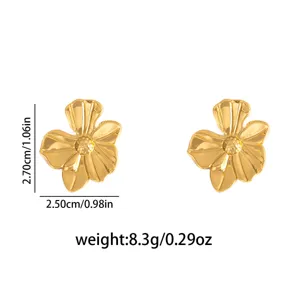 Gold metal flower earrings, stylish geometric floral ear studs for women daily wear.