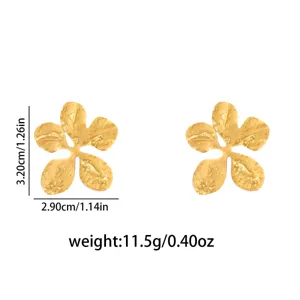 European vintage retro metal flower stud earrings stainless steel geometric jewelry for women
