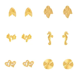Gold stainless steel stud earrings set for women geometric leaf heart seahorse trendy jewelry