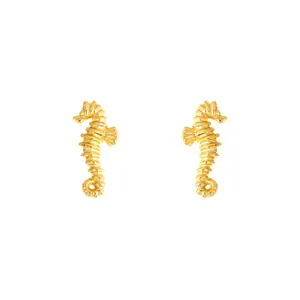 Exquisite Gold Seahorse Stud Earrings Vintage Metal Marine Animal Jewelry for Women