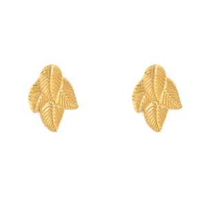 Gold leaf stud earrings minimalist geometric stainless steel ear jewelry vintage chic