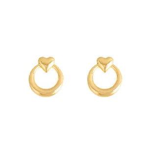 Minimalist gold heart ring earrings, chic stainless steel geometric design for daily wear.