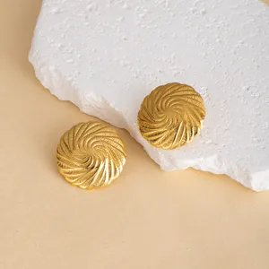 Vintage Gold Swirl Textured Metal Earrings Chic Geometric Statement Studs Jewelry Gift