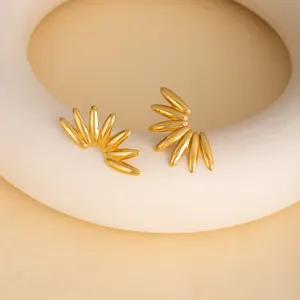 Stainless steel geometric leaf gold earrings, minimalist chic design for daily wear and party.