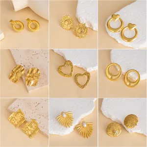 Vintage gold metal earrings set geometric sunflower heart stainless steel stud jewelry