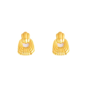 Gold vintage metal earrings statement geometric leaf design fashion ear studs for women