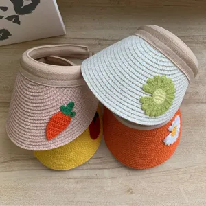 Sommer Süße Cartoon Frucht Und Blumen Sonnenschirm Strohhut Kinder Outdoor Reisen Sonnenschutz Leere Top Strandmütze